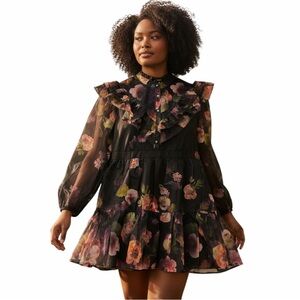 AQUA Floral Ruffle Fairycore Mini Dress (Bloomingdale's Exclusive) Size XL NWT